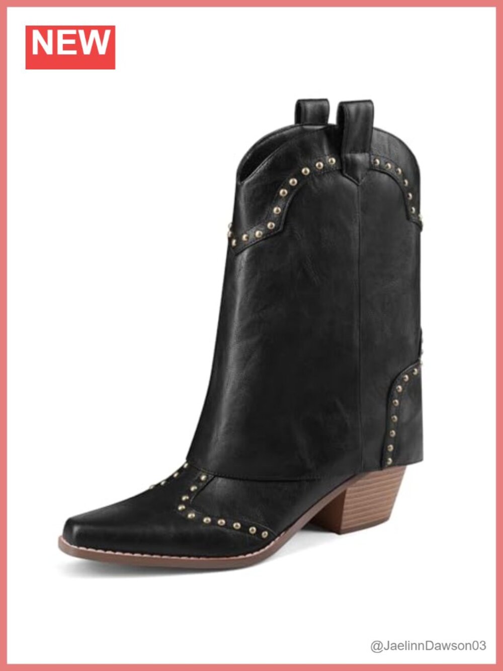 Faux Leather Shark Toe Cowboy Ankle Boots Studded Fold Over Booties